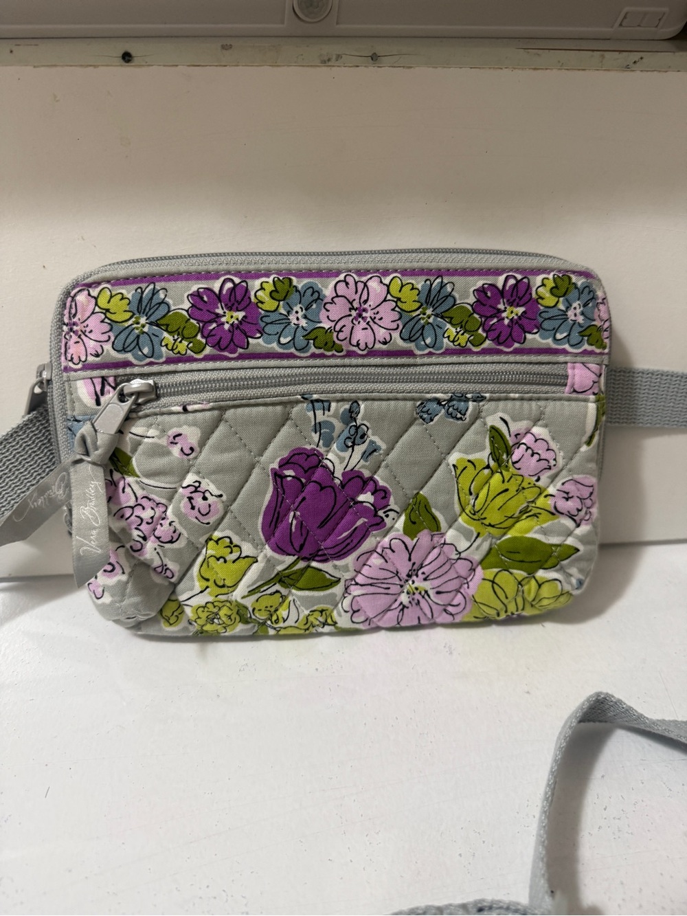 Vera Bradley Floral Quilted Crossbody Belt Bag - Gray with Purple & Green - Picture 2 of 13